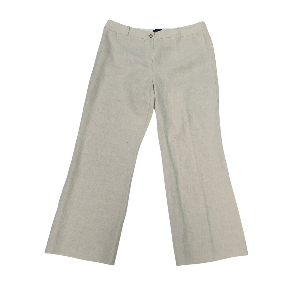 Talbots Windsor Curvy Wide Leg Linen Pants Women Trousers Size 16 Neutral Tan - Picture 3 of 13